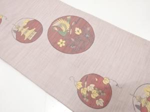 花鳥に葡萄・寺塔模様織り出し　名古屋帯